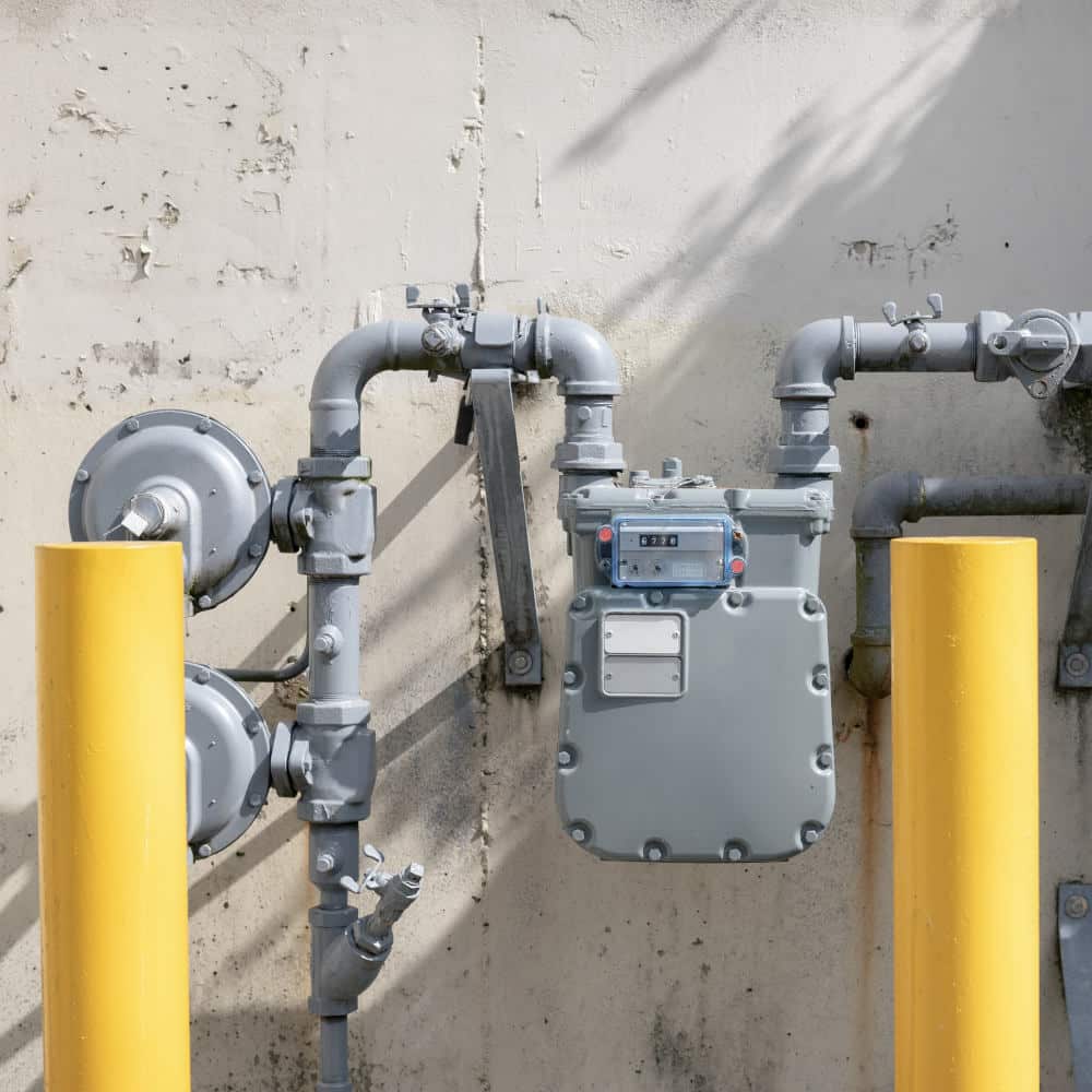 Natural gas line meter for residential multi-dwelling building or home.